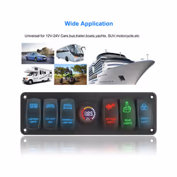 6 Gang 24V 12V Switch Panel Car Light Toggle Truck Buttons Voltage Test - Yellow