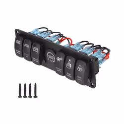 6 Gang 24V 12V Switch Panel Car Light Toggle Truck Buttons Voltage Test - Black