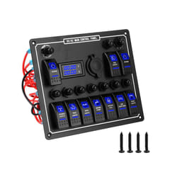 24V 12V Switch Panel 10 Buttons LED Light Toggle Circuit Breaker Test - Blue