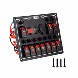 24V 12V Switch Panel 10 Buttons LED Light Toggle Circuit Breaker Test - Red