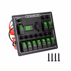 24V 12V Switch Panel 10 Buttons LED Light Toggle Circuit Breaker Test - Green