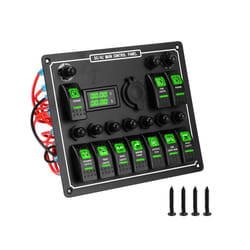24V 12V Switch Panel 10 Buttons LED Light Toggle Circuit Breaker Test - Green