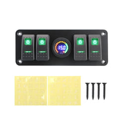 24V 12V Switch Panel 4 Button Light Toggle Circuit Breaker LED Volt Meter - Green