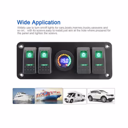 24V 12V Switch Panel 4 Button Light Toggle Circuit Breaker LED Volt Meter - Blue