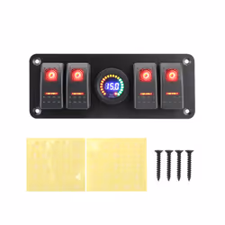 24V 12V Switch Panel 4 Button Light Toggle Circuit Breaker LED Volt Meter - Red