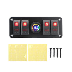 24V 12V Switch Panel 4 Button Light Toggle Circuit Breaker LED Volt Meter - Red