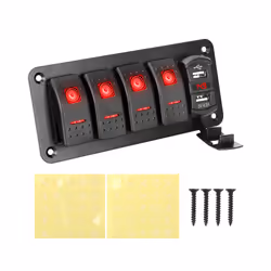 24V 12V 4 Gang Switch Panel Lights Toggle USB Chargers 3.0 Splitter Car - Red