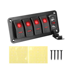 24V 12V 4 Gang Switch Panel Lights Toggle USB Chargers 3.0 Splitter Car - Red