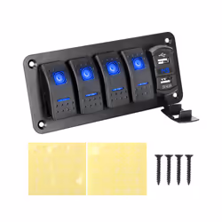 24V 12V 4 Gang Switch Panel Lights Toggle USB Chargers 3.0 Splitter Car - Blue
