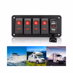 24V 12V 4 Gang Switch Panel Lights Toggle USB Chargers 3.0 Splitter Car - Blue