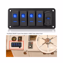 24V 12V 4 Gang Switch Panel Lights Toggle USB Chargers 3.0 Splitter Car - Blue