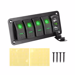 24V 12V 4 Gang Switch Panel Lights Toggle USB Chargers 3.0 Splitter Car - Green