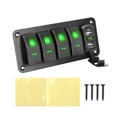 24V 12V 4 Gang Switch Panel Lights Toggle USB Chargers 3.0 Splitter Car - Green