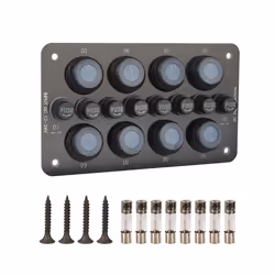 10A Fuse 12V 24V Switch Panel 8 Buttons Light Toggle Blue LED Indicator - Black