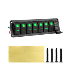 24V 12V Switch Panel 7 Buttons Car Light Toggle Breaker Volt Meter USB - Green