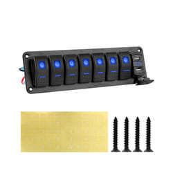 24V 12V Switch Panel 7 Buttons Car Light Toggle Breaker Volt Meter USB - Blue