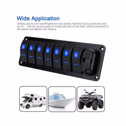 24V 12V Switch Panel 7 Buttons Car Light Toggle Breaker Volt Meter USB - Red