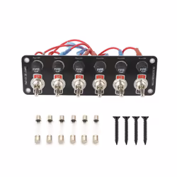 12V 24V 6 Gang Rocker Switch Panel With 10A Fuse On/Off Toggle Buttons - 6 Gang