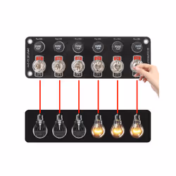 12V 24V 6 Gang Rocker Switch Panel With 10A Fuse On/Off Toggle Buttons - 6 Gang