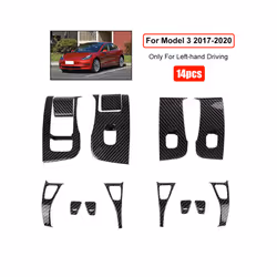 Car Window Lifter Switch Buttons Covers Interior Stickers Carbon Fiber - model3 2017 to 2020