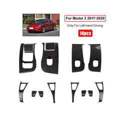Car Window Lifter Switch Buttons Covers Interior Stickers Carbon Fiber - model3 2017 to 2020