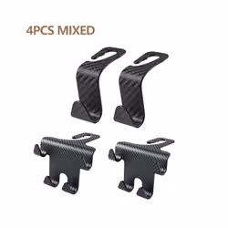 Car Seat Headrest Hook Carbon Fiber Mobile Phone Holder Auto Fastener - 4PCS MIxED