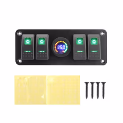 12/24V 4 Gang Rocker Switch Panel With Circuit Breaker Double Light ON-OFF - Green