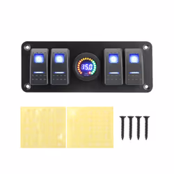 12/24V 4 Gang Rocker Switch Panel With Circuit Breaker Double Light ON-OFF - Blue