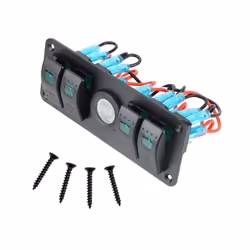 12/24V 4 Gang Rocker Switch Panel With Circuit Breaker Double Light ON-OFF - Blue