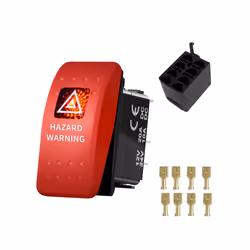 12V 20A Red Led HAZARD WARNING Rocker Switch Light Illumination Adjustable - Switch Connector