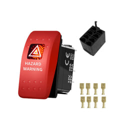 12V 20A Red Led HAZARD WARNING Rocker Switch Light Illumination Adjustable - Switch Connector