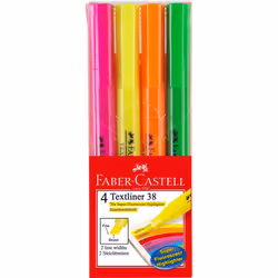 Faber-Castell Textliner 38, 4 pc(s), Green, Orange, Pink, Yellow, Multicolour, Round, Paper, Blister