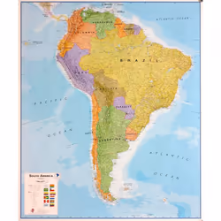 Lovell Johns America south flat laminated, Political map, Multicolour, Plasticized cardboard, English, 14 yr(s), 1000 mm