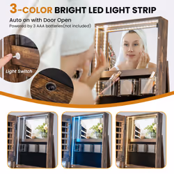 360Â° Rotating Jewelry Armoire Freestanding Makeup Cabinet w/LED