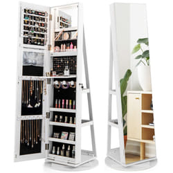 360Â° Rotating Jewelry Armoire Freestanding Makeup Cabinet w/LED