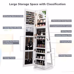 360Â° Rotating Jewelry Armoire Freestanding Makeup Cabinet w/LED