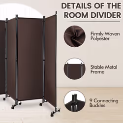 4 Panel Room Divider 172cm Tall Rolling Privacy Screens on Wheels