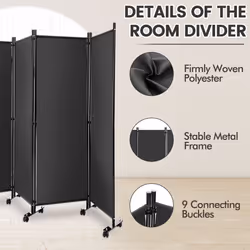 4 Panel Room Divider 172cm Tall Rolling Privacy Screens on Wheels